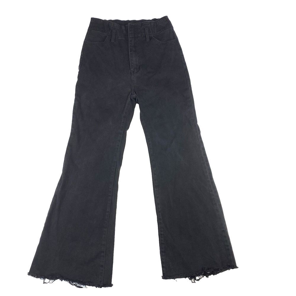 VICI Los Angeles Ultra High Waist Flare Leg Frayed Hem Black Jeans Size Large